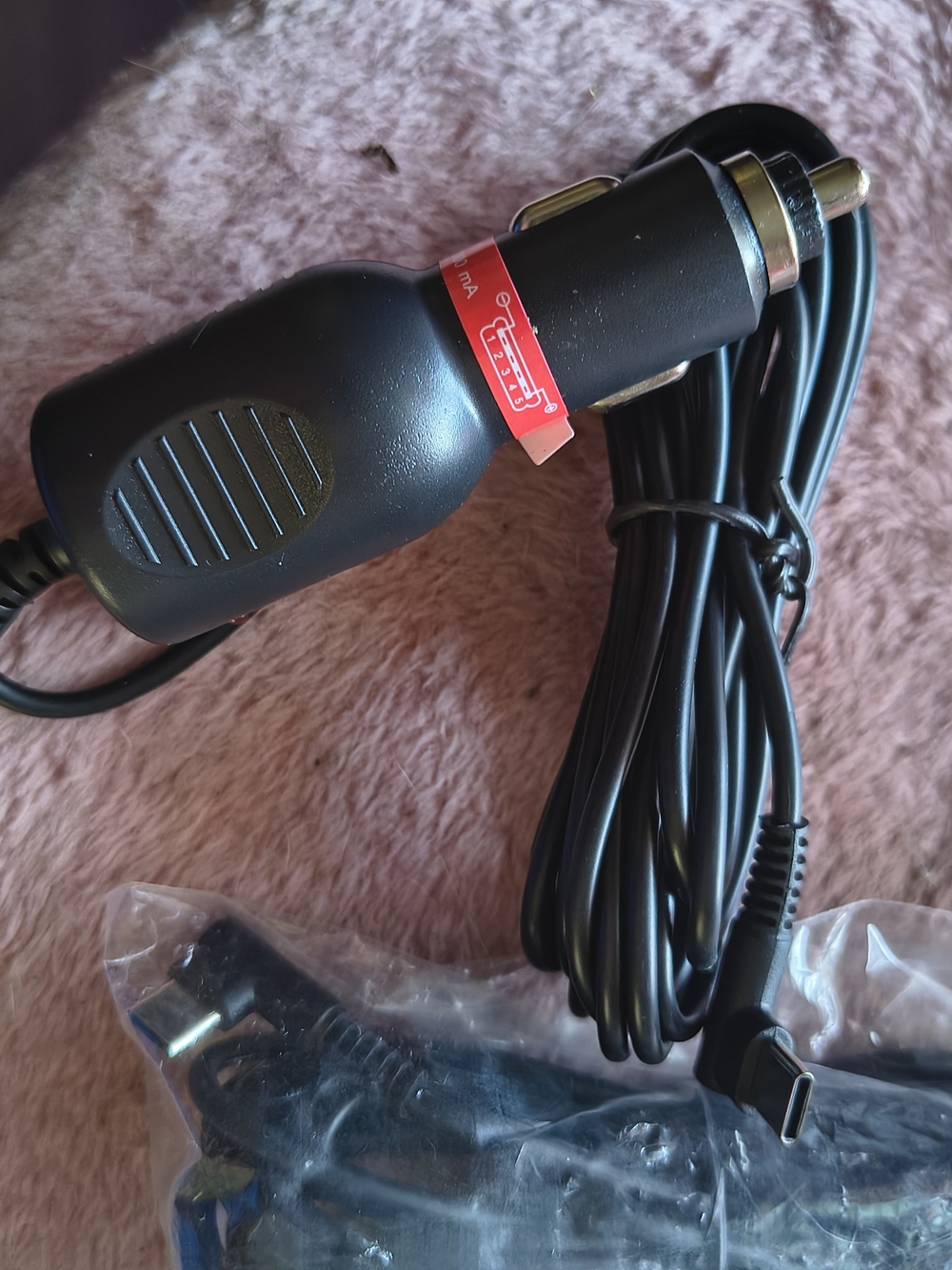 Black USB-C Car Charger with Long Cable